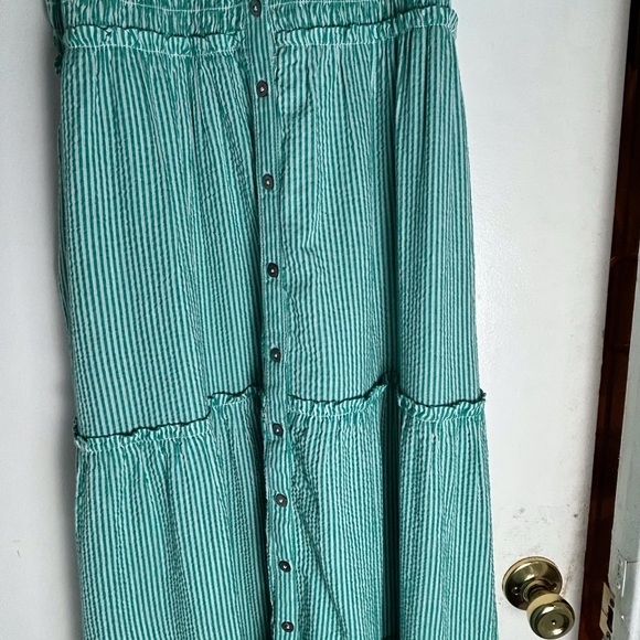 Sundance NWOT Teal Striped Maxi Dress XL Short Sleeve Cottagecore Milkmaid - Picture 10 of 11